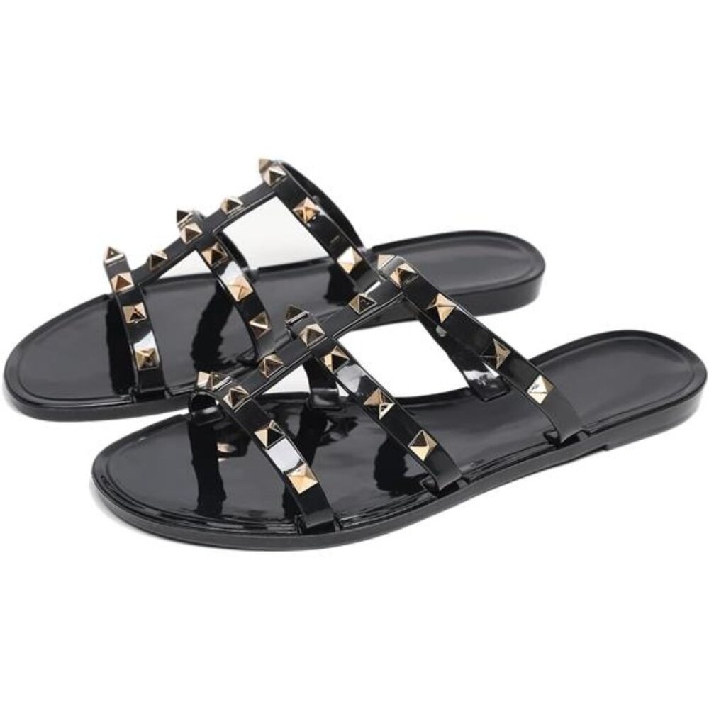 Studded Sandals for Women's Jelly Shoes Flats